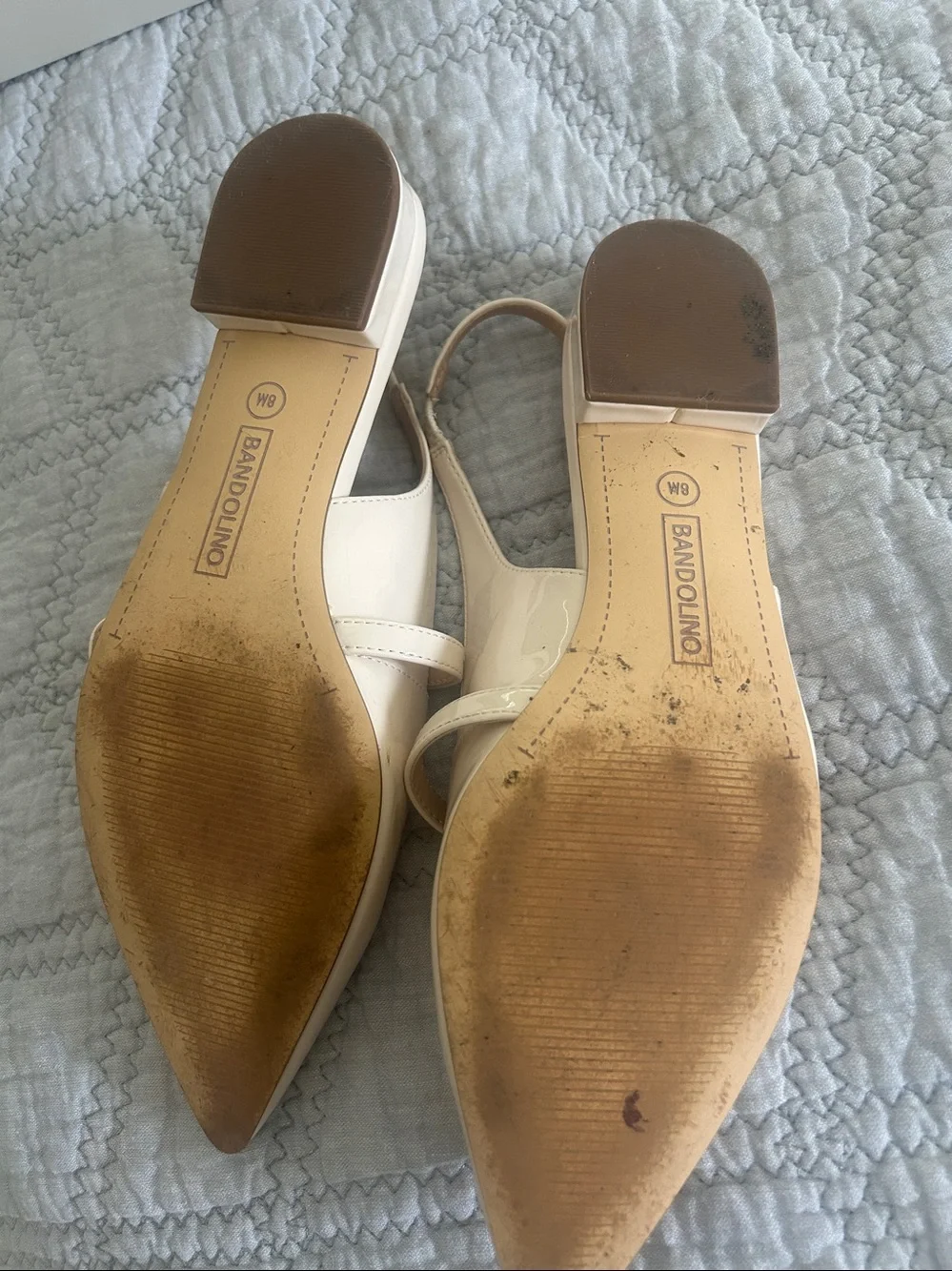 Bandolino Cream Pointed-Toe Slingback Flats with decorative Mary-Jane Strap
